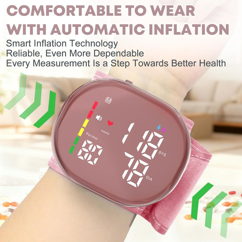 Wrist Blood Pressure Monitor Rechargeable BP Machine with 5.3" ~9.8" Cuff, 2×120 Memory, One-Button Switch Memory and User, Professional Automatic Wrist BP Cuff BP Monitor for Family