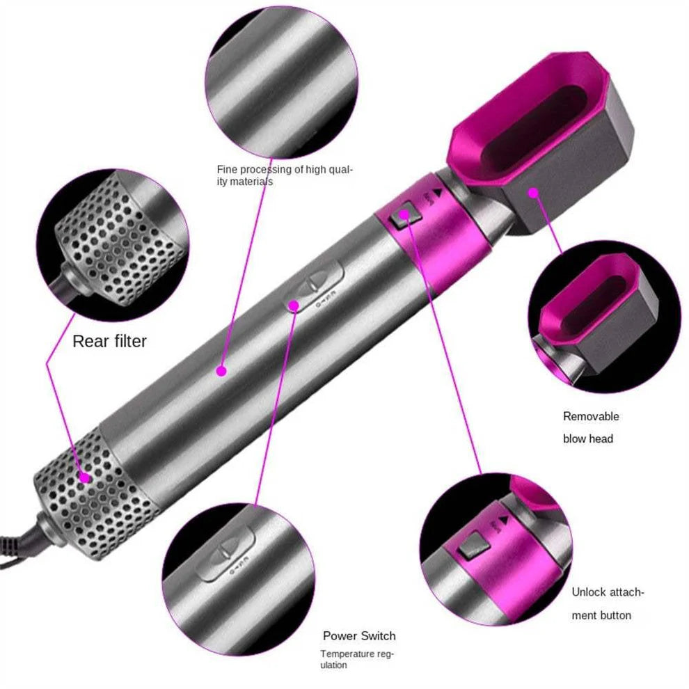 5-in-1 Professional Air Styler & Hair Dryer – Multi-Head Hot Air Brush Set for Curling, Straightening, and Volumizing | Ionic Hair Styling Wand with Auto-Wrap Barrels