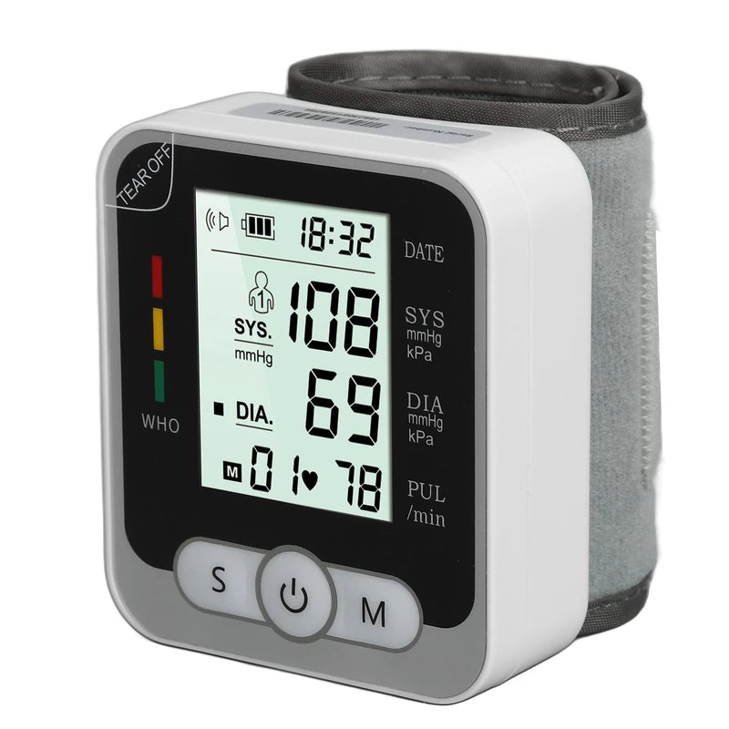 Automatic Wrist Blood Pressure Monitor Digital One Button Blood Pressure Monitor Machine with Storage Case for Home Use Without Voice