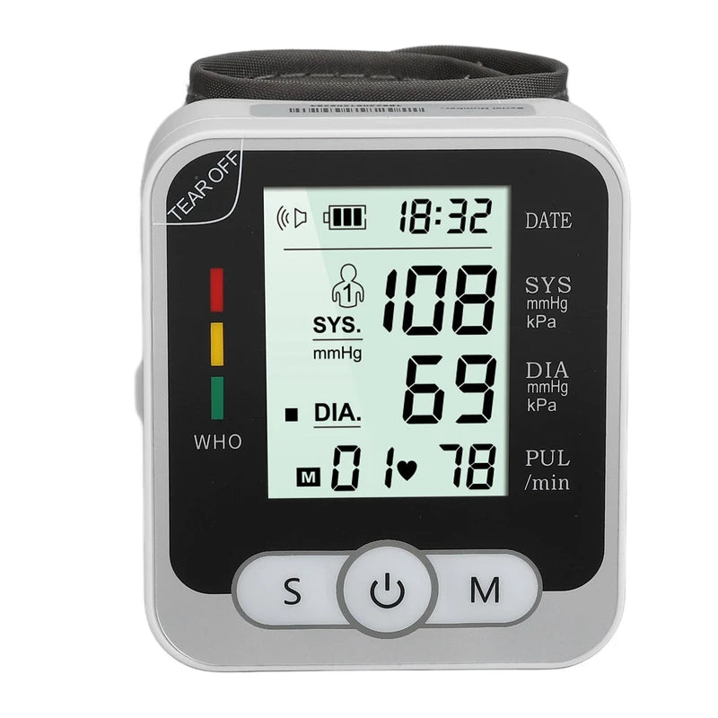 Automatic Wrist Blood Pressure Monitor Digital One Button Blood Pressure Monitor Machine with Storage Case for Home Use Without Voice